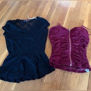 Black Lace Peplum Top and Burgundy Lace Bustier